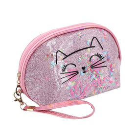 Fashion Glitter Sequin Cosmetic Bag with Portable Wrist Strip Custom Shiny Clutch Zipper Pouch Bags for Girls