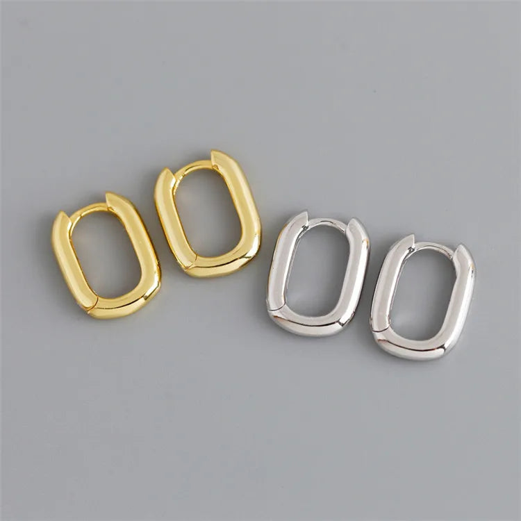 SP Fine Jewelry Geometric Rectangle Shape S925 Sterling Silver Huggie Hoop Earrings