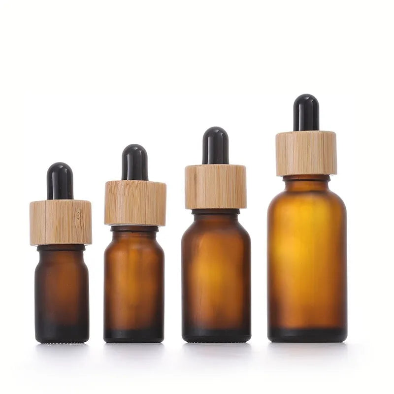 Frosted Amber 30ml Bamboo Glass Dropper Bottle for Skin Care Serum 5ml & 100ml Sizes Available for Essential Oils