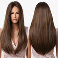 Factory Inventory Long Straight Layered Brown Synthetic Wigs Middle Part Hairs wholesale synthetic wigs