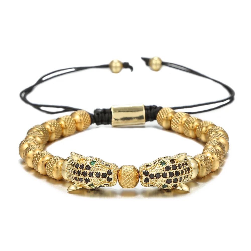 Hip Hop Stainless Steel Jewelry Pineapple Shaped Beaded Bracelets Fashion CZ Zircon Leopard Head Bracelets for Men