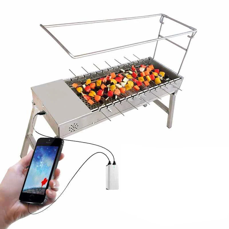 Portable Household Outdoor Automatic Rotating Barbecue Carbon Grill Camping Folding Charcoal Bbq Grill