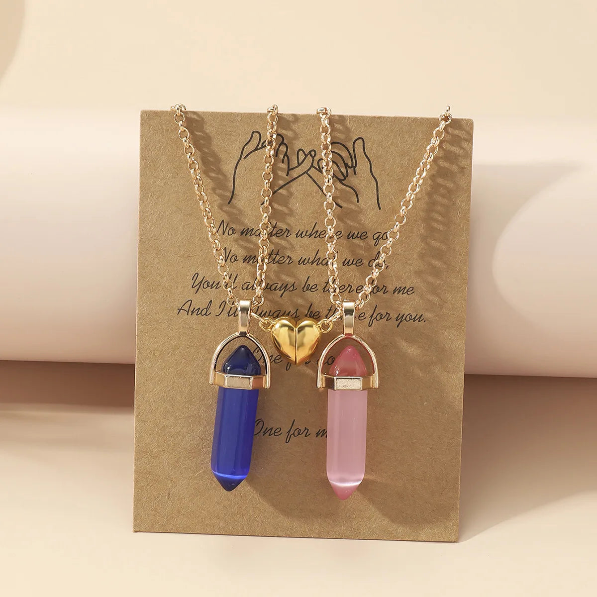 Wholesale Colorful Hexagonal Pendant Necklace Magnetic Heart Charm Necklace Handmade Crystal Couple Necklace