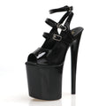 Black Leaky Toe Platform High Heels Striptease Sexy Super High Heels 20 cm Buckle Sandals Women's Large Summer High Heels