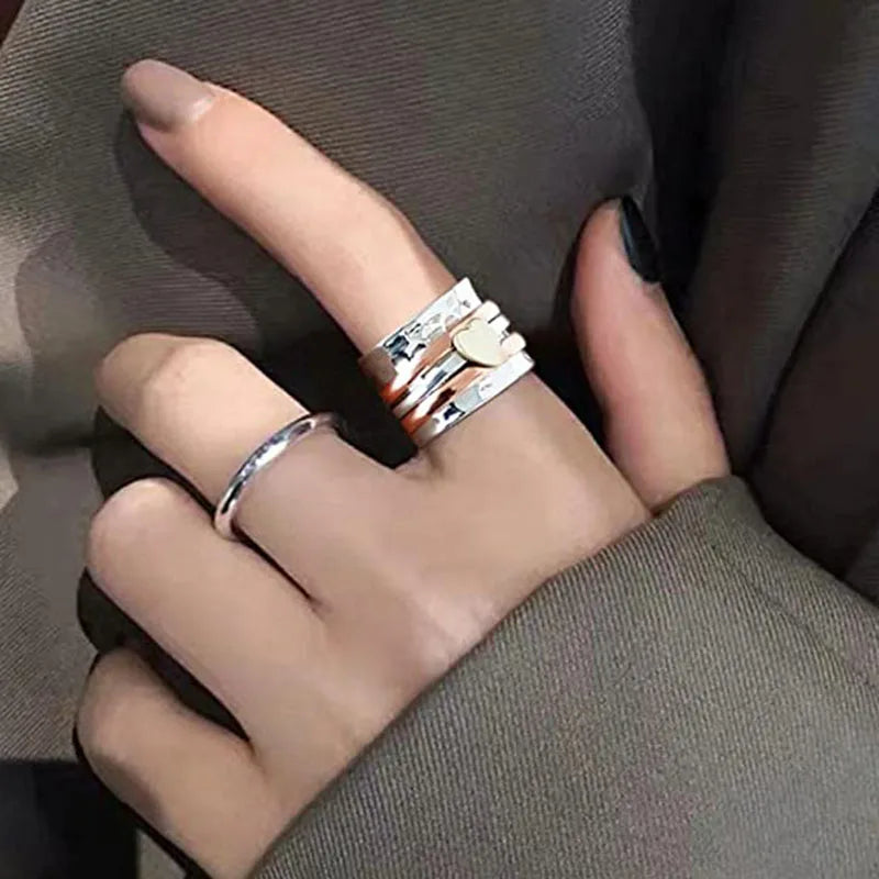 Fashion Classic Heart Rings Rotating Anxiety Relief Ring Heart Design Spinners Rings Birthday Day Gifts for Women