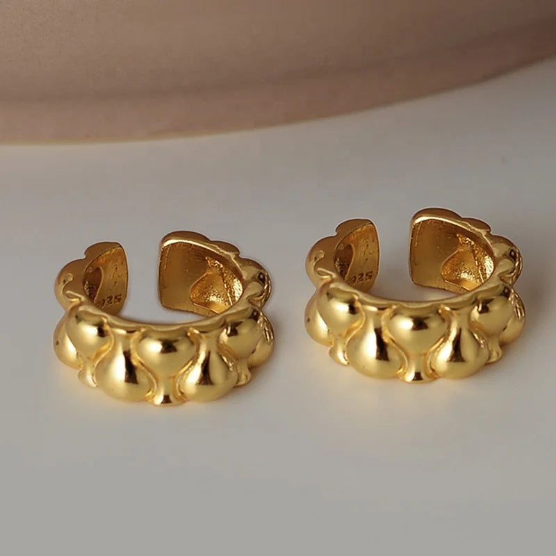 ICEBELA Fine Jewelry 925 Sterling Silver Gold Simple Niche Vase Ear Clip on Earring Croissant Chunky Ear Cuff Earrings for Girls