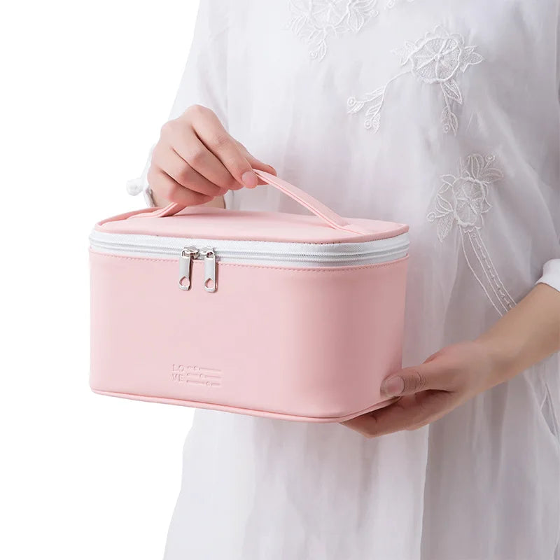 Qetesh Makeup Bag PU Waterproof Sandblasted Material Multi-functional Large Capacity Makeup Storage Bag