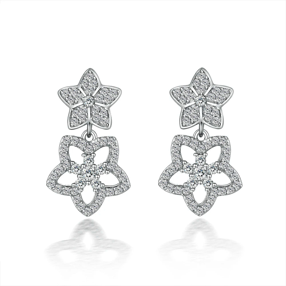 New Trendy Dainty Double Layer Flower Star Design Earrings 925 Sterling Silver Cubic Zircon Stud Earrings for Women