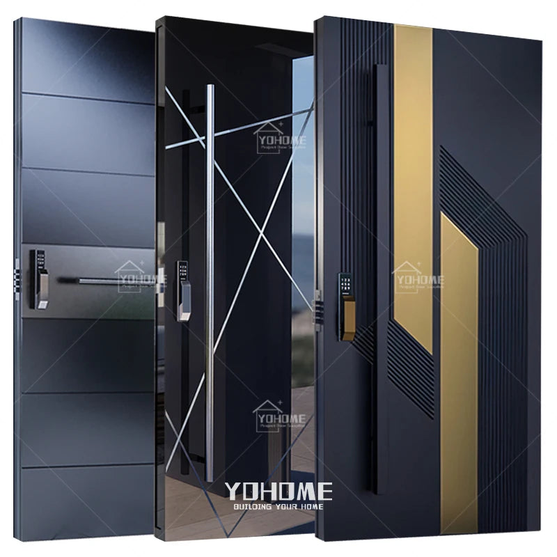 American Luxury Security Entrance Door Burglar Proof Designs Aluminum Pivot Door Black Modern Security Door