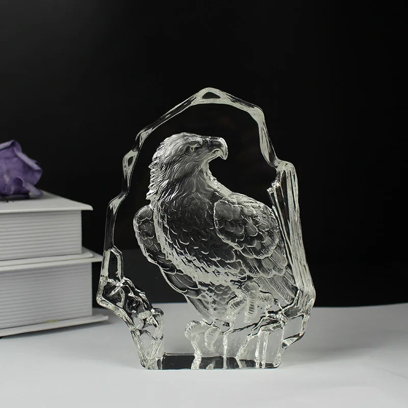 Carved American Eagle Award K9 Art Glass Crystal Eagle Figurine Sculpture Decoration