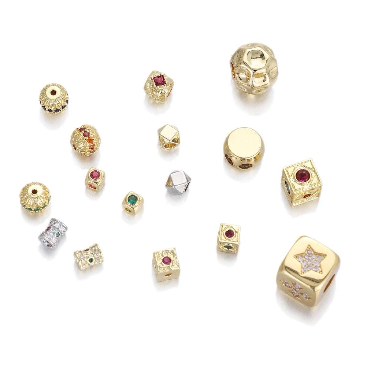 CZ Geometric Beads Jewelry Making Copper Square Tube Circle Loose Beads DIY Necklace Connectors Gold Plated Douvei Model YSN129