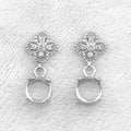 Sterling Silver 7*7mm Semi Mount Stud Eardrops Empty Frame Support Blank Setting S925 Base Without Center Stone DIY for Inlay