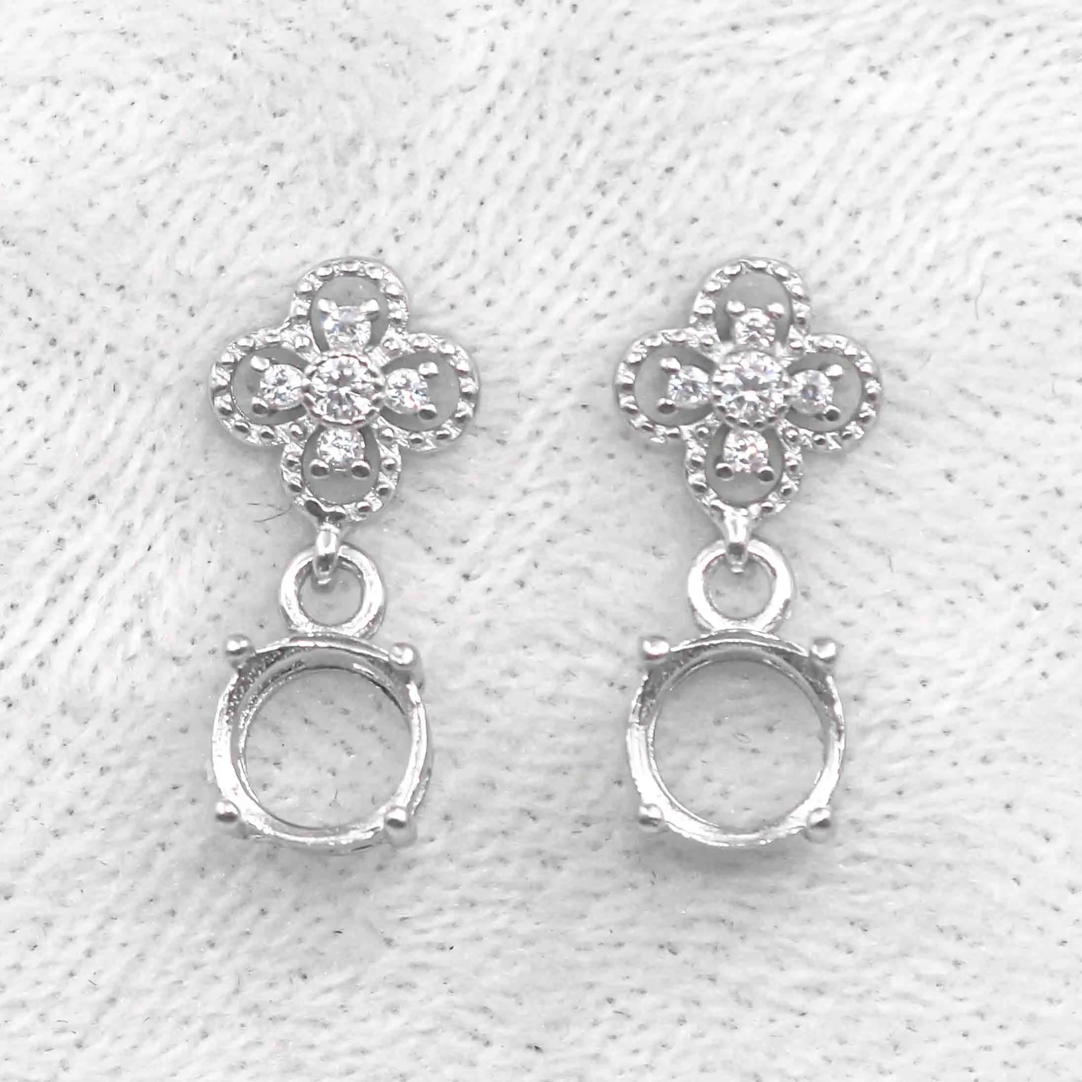 Sterling Silver 7*7mm Semi Mount Stud Eardrops Empty Frame Support Blank Setting S925 Base Without Center Stone DIY for Inlay