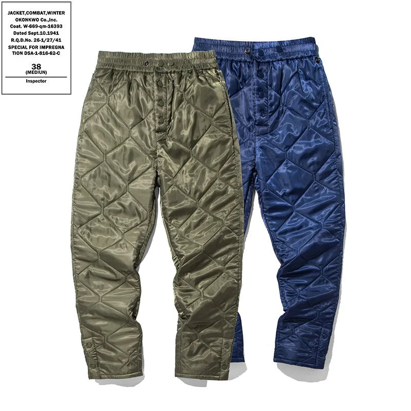Men's Vintage Quilted Winter Pants Diamond Stitch Elastic Waist Insulated Trousers with Snap Buttons Clothing Manufacturers