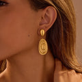 Ins Fashion French Vintage Conch Shape Oval Spiral Charm Stainless Steel Drop Earrings for Girls Waterproof