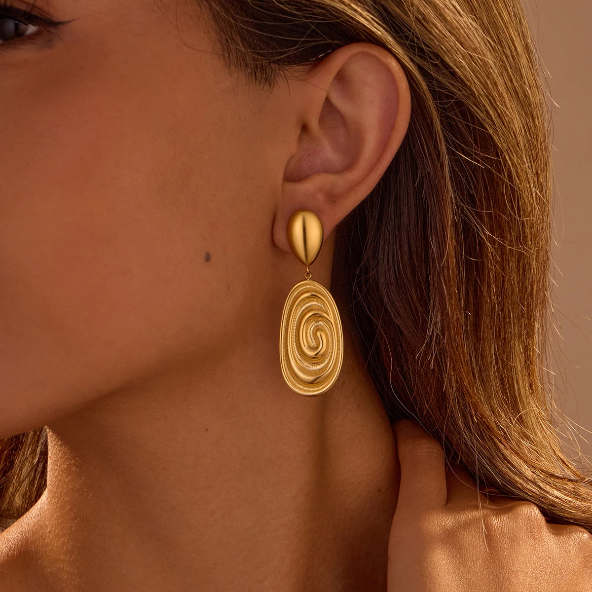 Ins Fashion French Vintage Conch Shape Oval Spiral Charm Stainless Steel Drop Earrings for Girls Waterproof