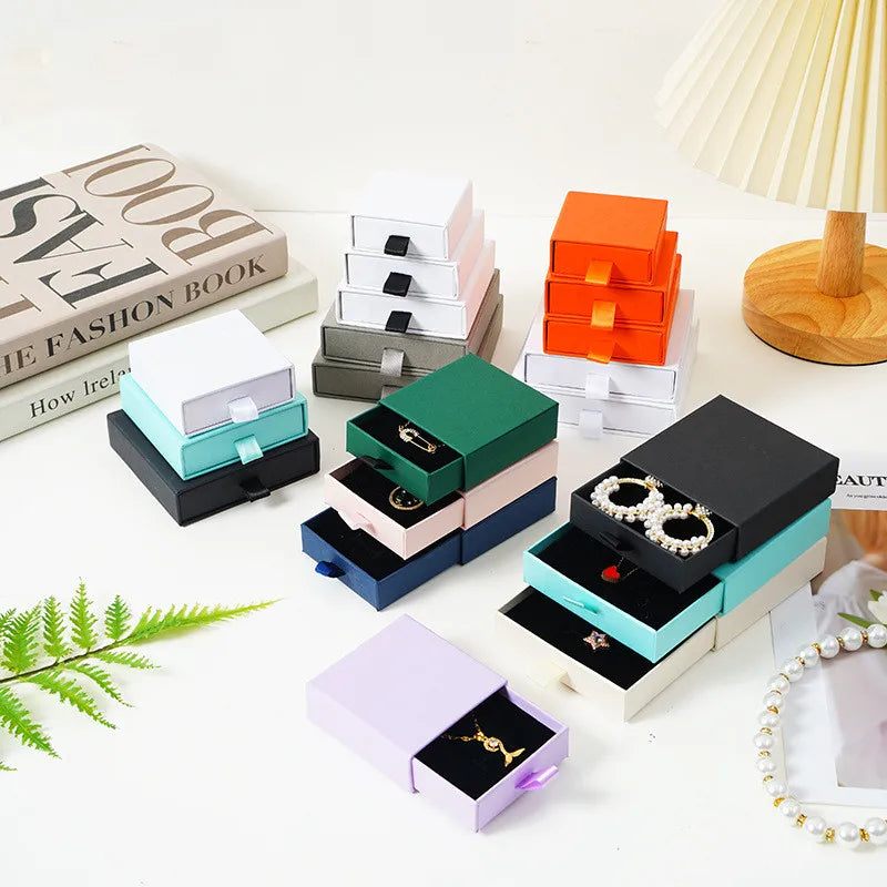Wholesale Custom Velvet Jewelry Case Printed Logo Drawer Ring Stud Pendant Gift Box