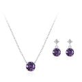 Exquisite Simulated Ruby Jewelry Set 925 Sterling Silver Round Purple Zirconia Necklace Earrings 2pcs Set for Engagement Jewelry