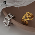 ICEBELA Jewelry Simple Niche S925 Sterling Silver Chain Ring Ins Style Opening Burn Wrinkled Texture Index Finger Ring