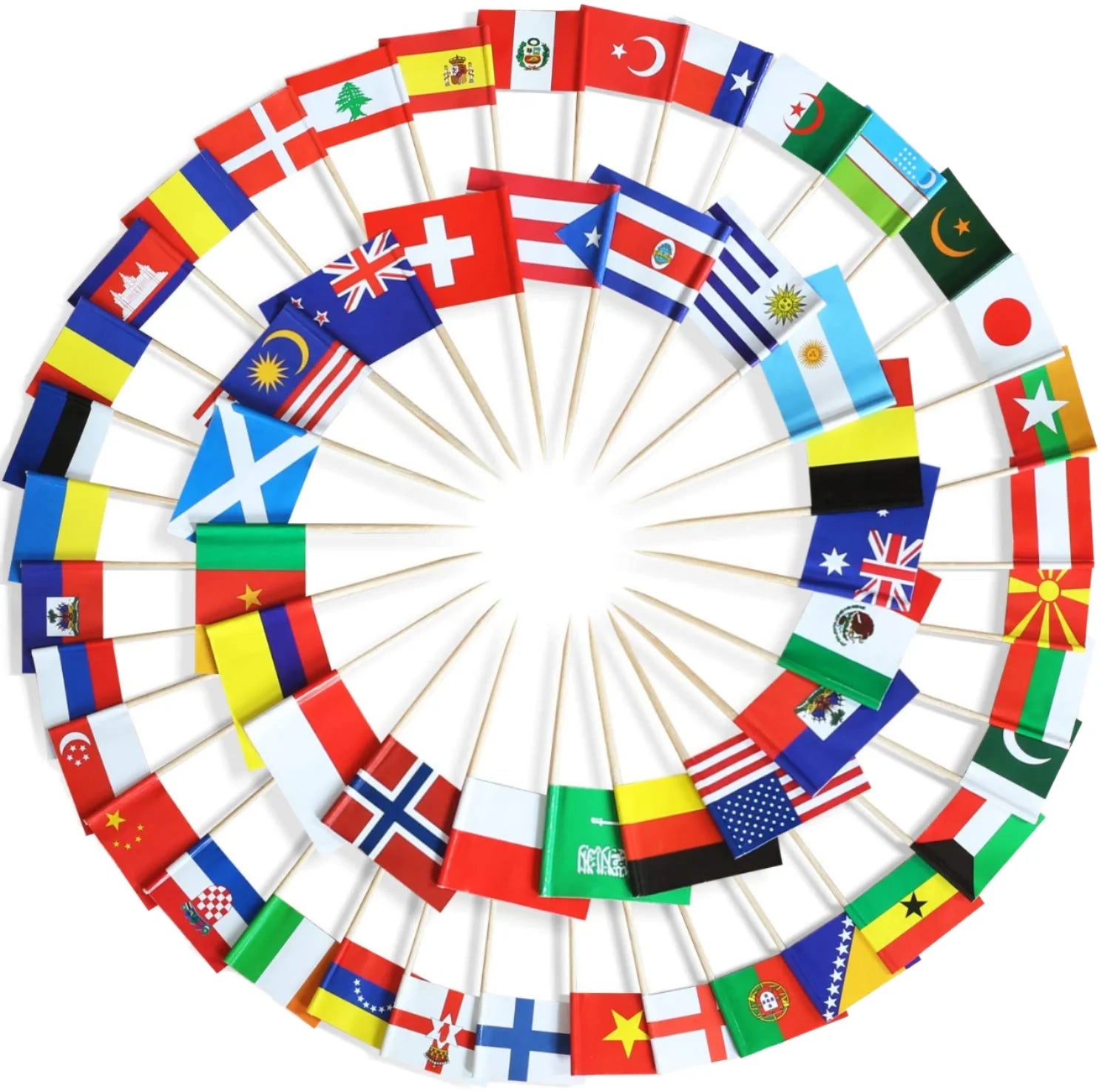 Wholesale Toothpick Flag  Hot Sale Global Countries Digital Printing Polyester Plastic Style Pennant Wooden Rod