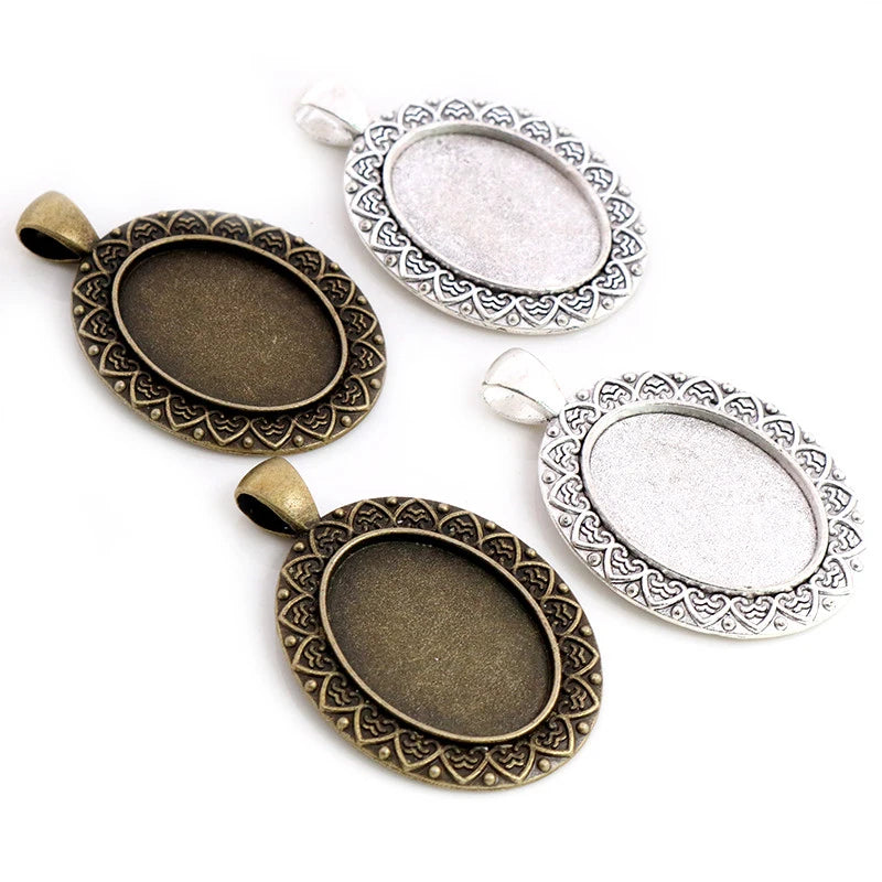 18x25mm Inner Size Antique Bronze Silver Color Flowers Style Cameo Cabochon Base Setting Pendant Necklace Findings