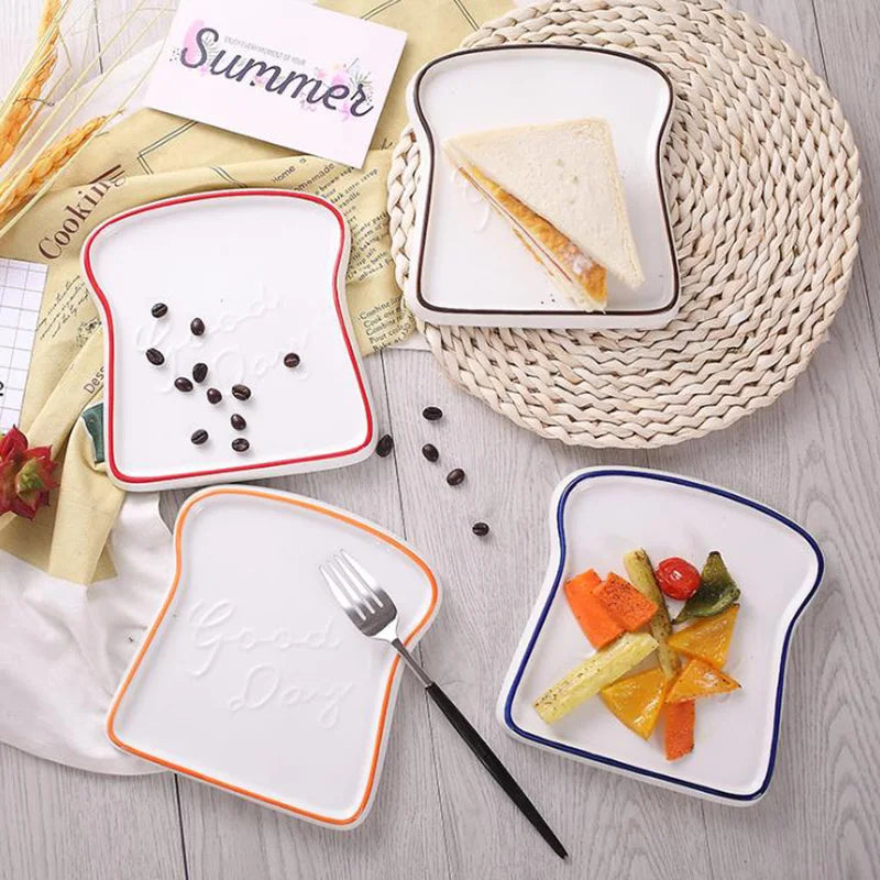 Solhui Ceramic Bread Plate Creative Toast Bread Shape Plate Creative Hand-painted High-temperature Color Glaze Creative Plate