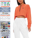 2024 Hot Sale Wholesale Orange Color Crop Top Streetwear Spring Fashion Women Solid Color Crop Half Zip Sweatshirt Ladies