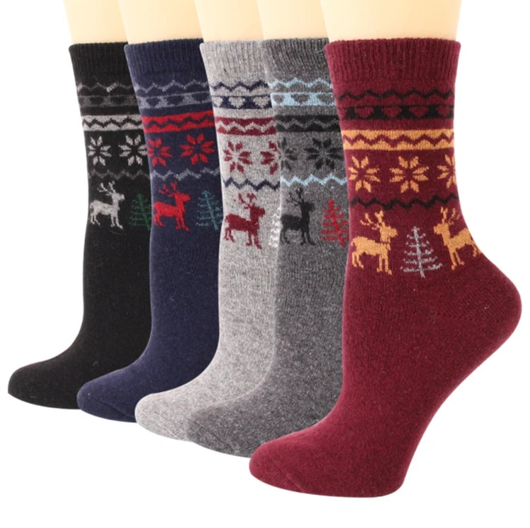 2026 Winter Women's Wool Material Jacquard Soft Socks Sweat Absorption Breathable Deer Christmas Women Wool Crew Tube Socks