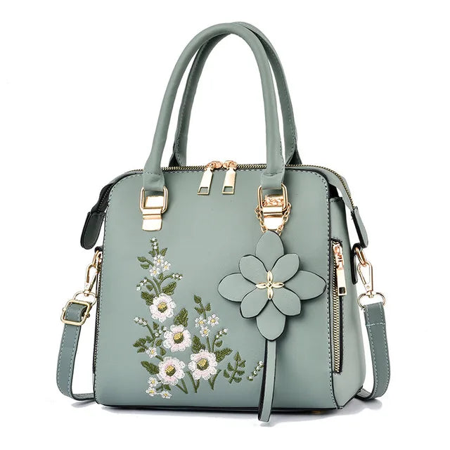 PU Leather Female Crossbody Bag Floral Embroidery Shoulder Bags Women Handbags Ladies Purses