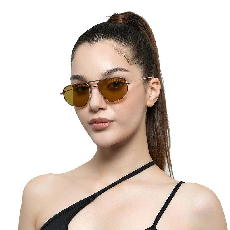 ADE WU STY9190A Fashion Trend Men's Double Bridge Eyewear Flat Top Small Frame Sunglasses Women's Retro Metal Frame Sun Glasses