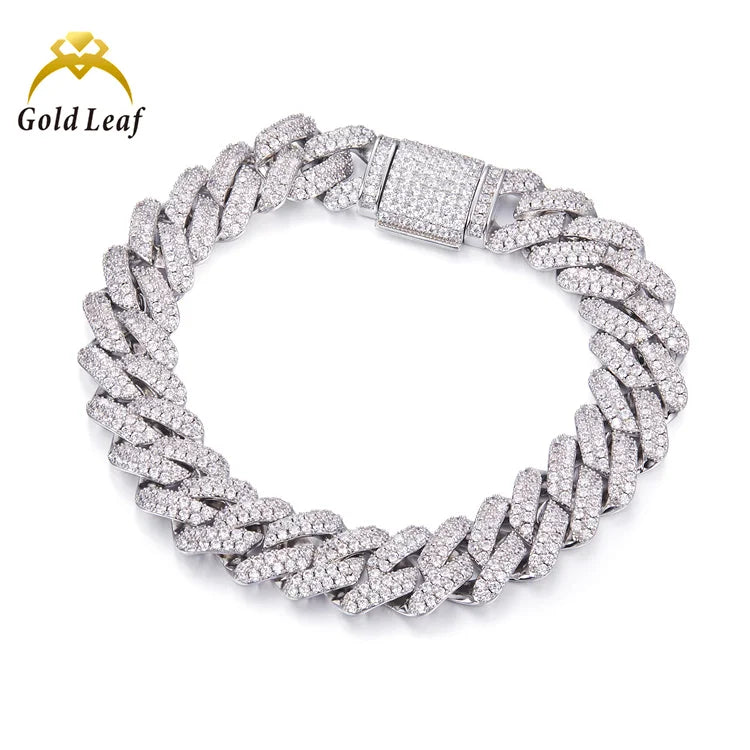 Goldleaf Jewelry Hot Sale Fine Jewelry Hip Hop Style D Color VVS Moissanite 6 mm Size Cuban Bracelet with 925 Silver