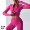 Zipper Breathable Seamless Long Sleeve Yoga Top Set for Women Workout Gym Clothing 78% Nylon 22% Elastane