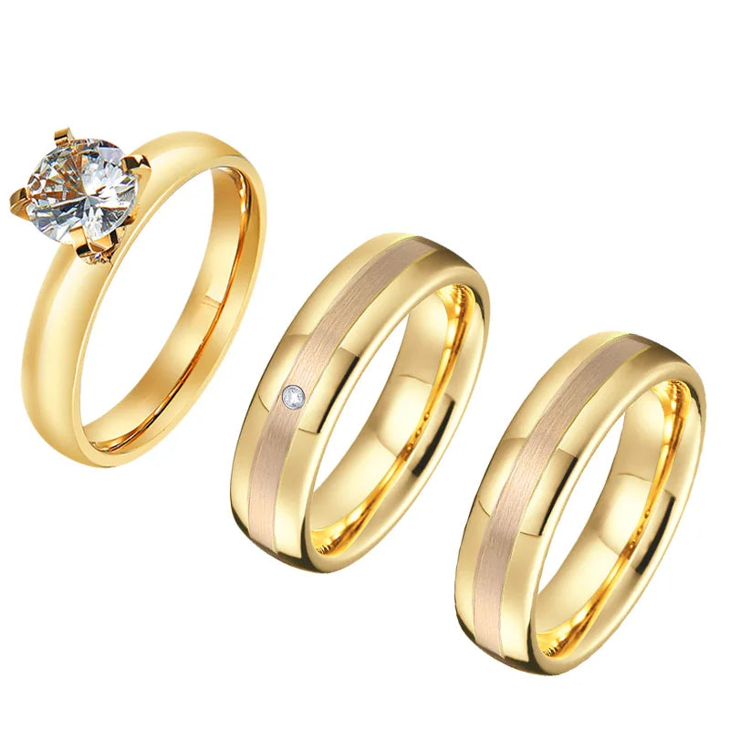Simple 18k Gold Filled Cz Diamond Ring Couple Wedding Engagement Rings Sets Designs for Men and Women Bijoux Anillos Bague En or