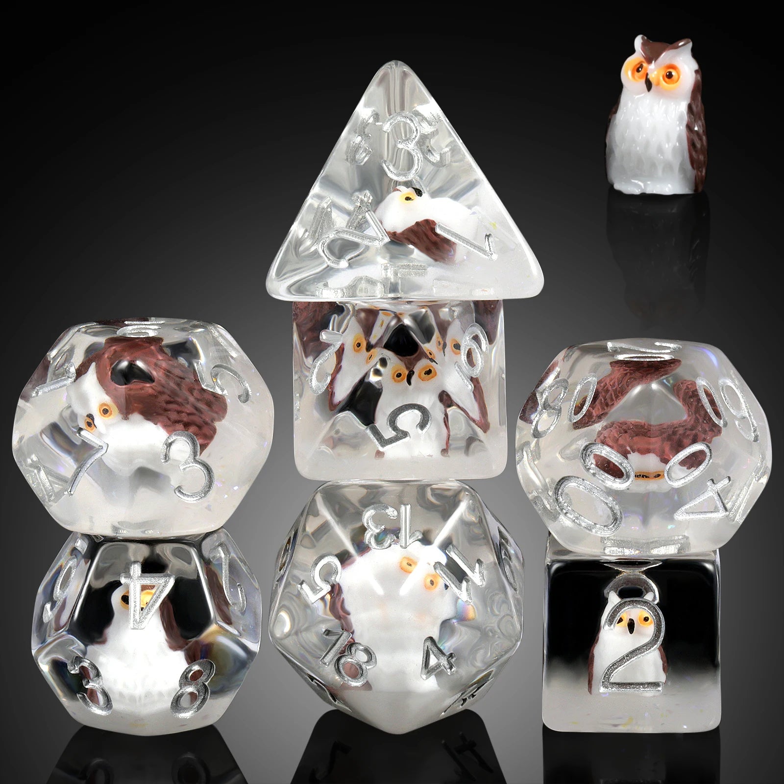 Owl DND Dice Set 7PCS Resin D&D Dice Dungeons and Dragons Dice for Role Playing Games and Tabletop Games