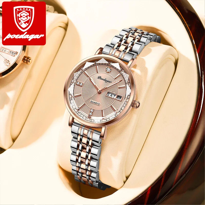 POEDAGAR Casual Fashion Sport Watch Women Top Brand Luxury Stainless Steel Female Luminous Waterproof Date for Lady