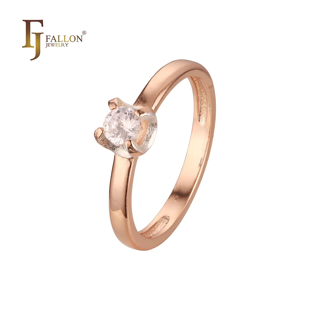 FJ Fallon Fashion Jewelry Solitaire Rings Plated in Rose Gold Two Tone Brass Based Pro