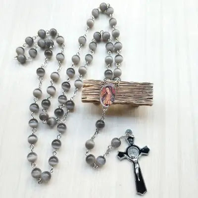 Wholesale Simple Muslim Popular Necklace 8mm Grey Color Cat Eye Rosary Necklace