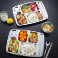 LIHONG Factory Price School Fast Food Divided Dinner Plates Stainless Steel 4 5 Compartments Food Tray for Canteen
