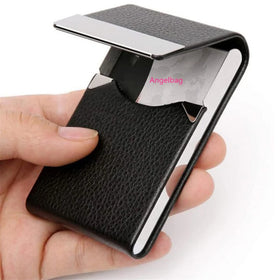 Customized logo Wholesale Fashion Stainless Steel Pu Leather Metal Magnetic Business Name Card Holder case
