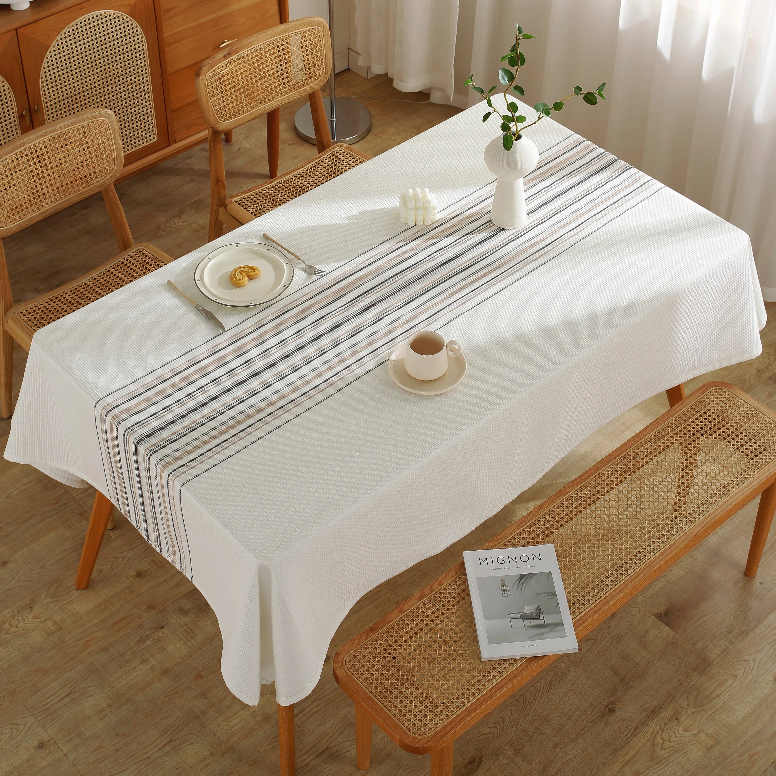 Terylene Jacquard Tablecloth Waffle Geometry Striped Design Embroidered Pattern Water- and Oil-Proof with Woven Techniques
