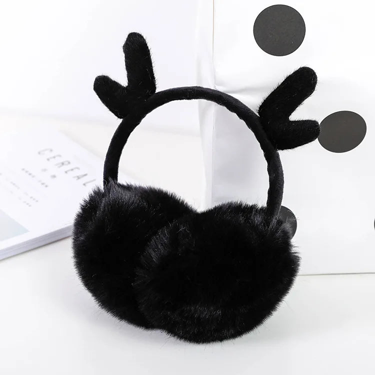 Anfamily Merry Christmas Antlers Earmuff-European American Style Fake Fur Fall Winter Fluffy Comfortable Fuzzy Plush Headband