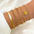 New Fashion Gold Bracelets for Women Snake Chain Beaded Chains Heart Pendant Bracelet Set Summery Jewelry Accessories Gifts