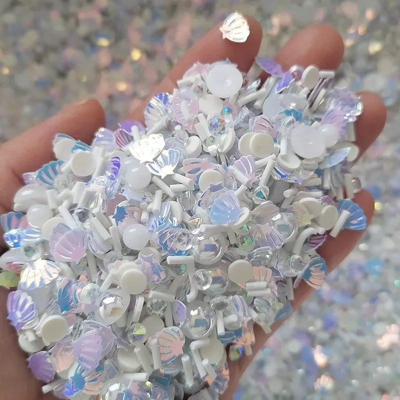 1000g DIY Craft Slime Sprinkles Iridescent Shell Sequin Acrylic Pearl Beads Rhinestone Mix Polymer Clay Sprinkles Slices