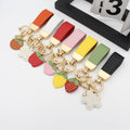 Strawberry Keychain Custom logo Engraved Pu Leather Keychain Colorful Women Wallet Bag Pendant Charm Vintage Metal Car Key Chain