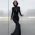 Ready to Ship High Neck Solid Color Slim Long Sleeve Elegant Casual Fish Tail Dress