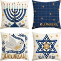 18x18 inch Happy Hanukkah Menorah Throw Dreidel Pillow Covers Linen Cushion Case Set of 4