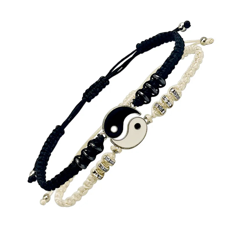2025 New Couple Bracelet 2 Matching Adjustable Yin Yang Cord Bracelet for Women