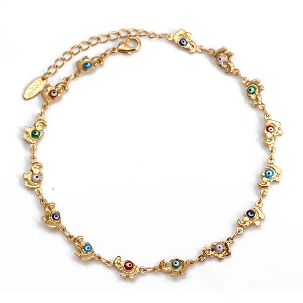 European Fashion Multi Color Evil Eyes  Adjustable Gold Chain Eyes Elephant Charm  for Party