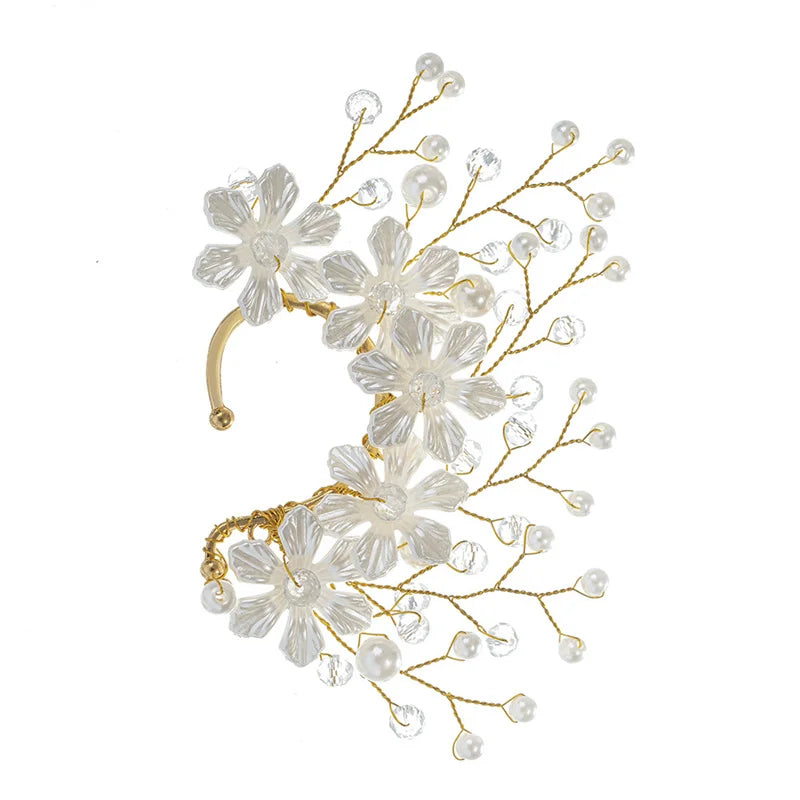 Trendy Bridal Jewelry Pearl Flower Ear Bone Clip Cuff Earrings No Piercing Ear Clip Wedding Party Jewelry