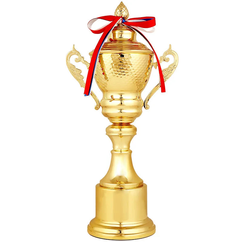 2022 World Popular Cheap Metal Soccer Souvenirs Sports Football Metal Trophy Cup With Black and Gold Ball Can Add Accessory